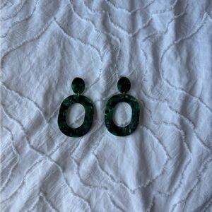 Elegant Green Oval Drop Dangle Earrings Marble Design